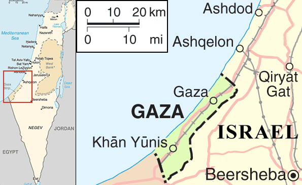 Carte de la zone de conflit autour de la bande de Gaza (2012) - © Wikimédia Commons, domaine public