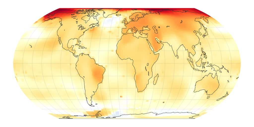 Les chercheurs estiment désormais que notre Planète s’est déjà réchauffée de 1,07 °C. C’est 18 % de plus que les 0,9 °C qu’ils annonçaient encore il y a peu. © Nasa Earth Observatory