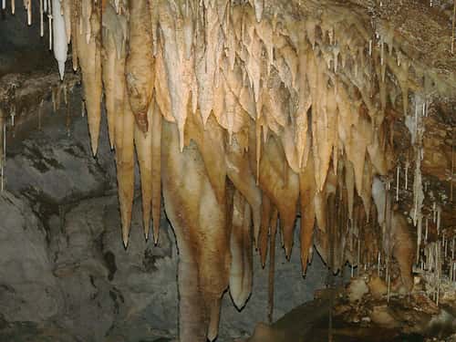 Les stalagtites dans cette grotte se sont formées à partir d'un dépôt répondant aux lois de la croissance cristalline. © julesnene, Flickr nc-nd 2.0