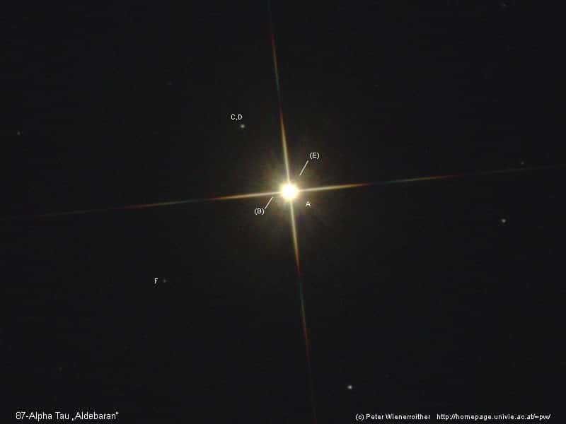 Aldébaran et quelques-uns de ses compagnons stellaires. © P. Wienerroither