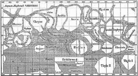 Carte de Mars et ses "canaux", dessinée par Schiaparelli en 1888