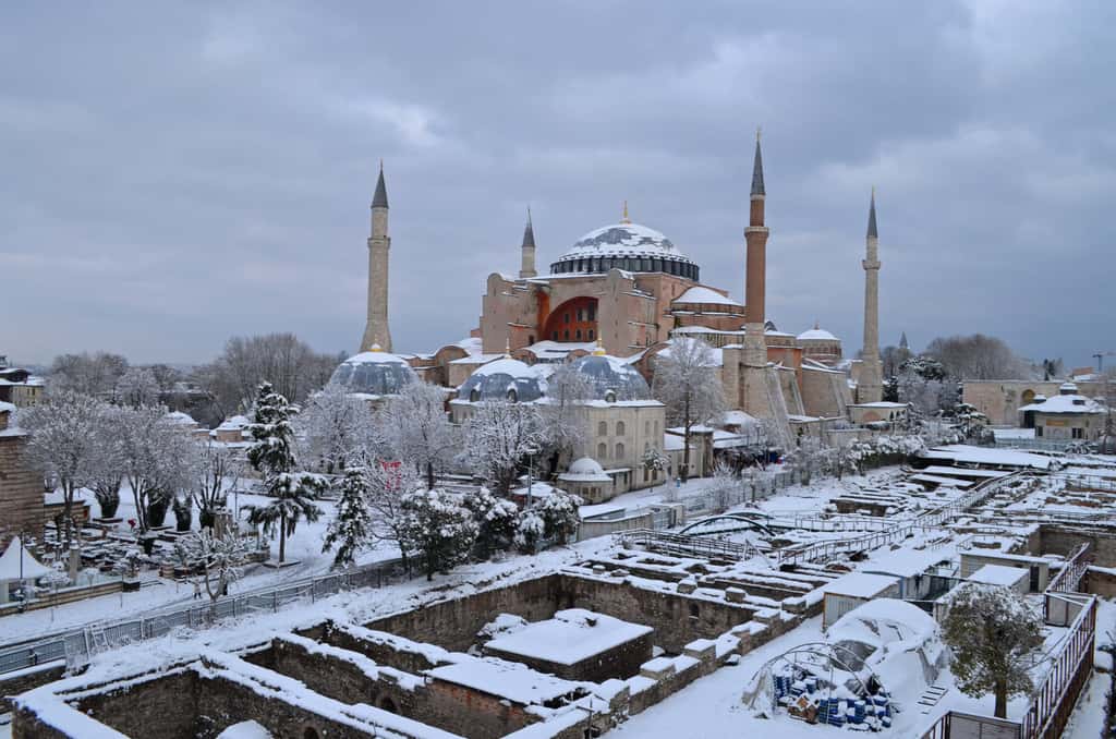  La basilique de Sainte-Sophie, en Turquie, recouverte de neige ce mardi 25 janvier. © The Byzantine Legacy