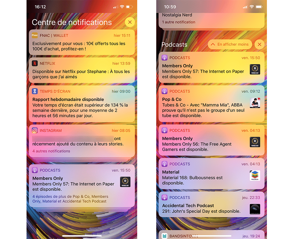 Les notifications sont regroupées par application. © SR, Futura