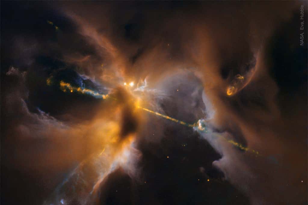 C'est ce à quoi notre Système solaire aurait pu ressembler à sa naissance : une jeune étoile émettant des radiations sous forme de rayons X, ultraviolets et protons ainsi que des matériaux sous forme de jets de gaz et de poussières. L'image de Hubble montre l'objet Herbig-Haro 24 dans une région de formation d'étoiles dans la constellation d'Orion. © NASA, ESA, Hubble Heritage (STScI/AURA)/Hubble-Europe Collaboration; D. Padgett (NASA's GSFC), T. Megeath (U. Toledo), B. Reipurth (U. Hawaii) 