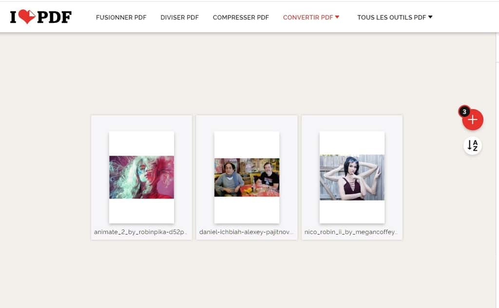 Les fichiers JPG sélectionnés pour la conversion. © iLovePDF