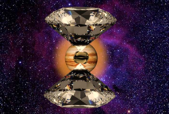 Une vue d'artiste des expériences sur le cœur de Jupiter avec une enclume de diamants. © Mohamed Zaghoo, Harvard SEAS