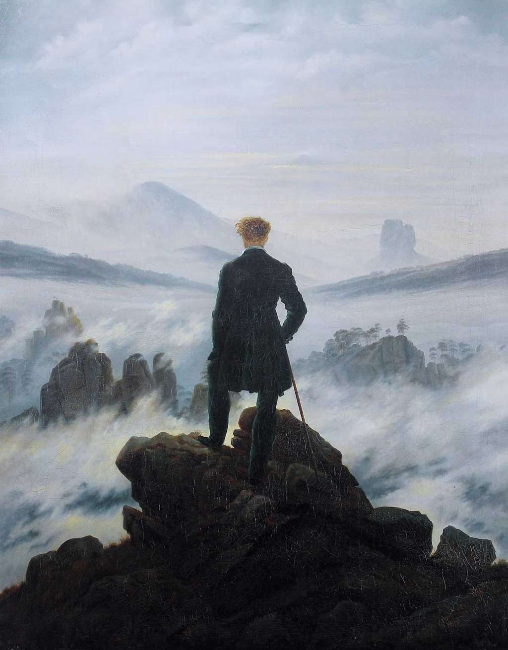 Le Voyageur contemplant une mer de nuages. Caspar David Friedrich, 1818. Domaine public