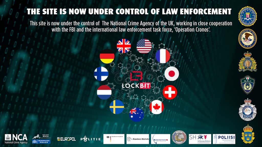 Capture d’écran de la plateforme Lockbit piratée par les autorités internationales. © NCA