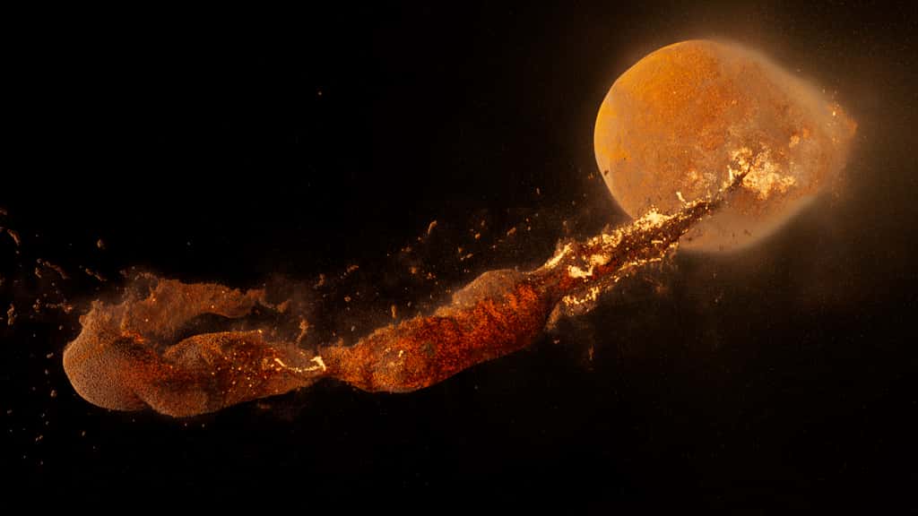 Image extraite de la vidéo (ci-dessus) montrant le nouveau scénario de la formation de la Lune. © NASA's Ames Research Center