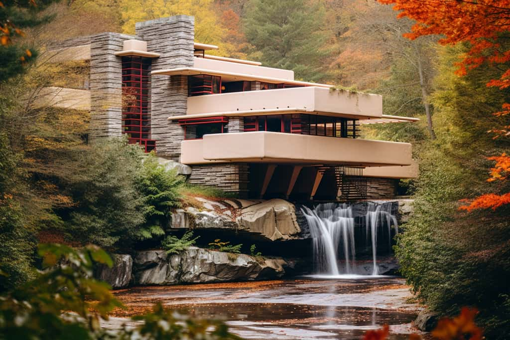 Reproduction de la maison Fallingwater (image générée avec IA). © Oleksandr, Adobe Stock