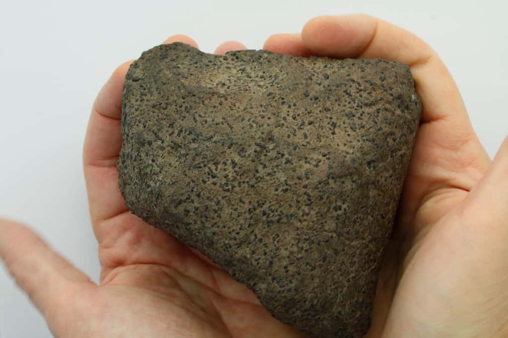 Un exemple de météorite shergottite, c'est une roche volcanique issue de la fonte du manteau martien qui a fondu en donnant une lave à la surface de la planète. © Martin Bizzarro