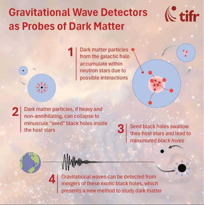 Le schéma explicatif de la méthode proposée pour déduire des sources d'ondes gravitationnelles des contraintes sur de possibles théories de la matière noire. © Basudeb Dasgupta
