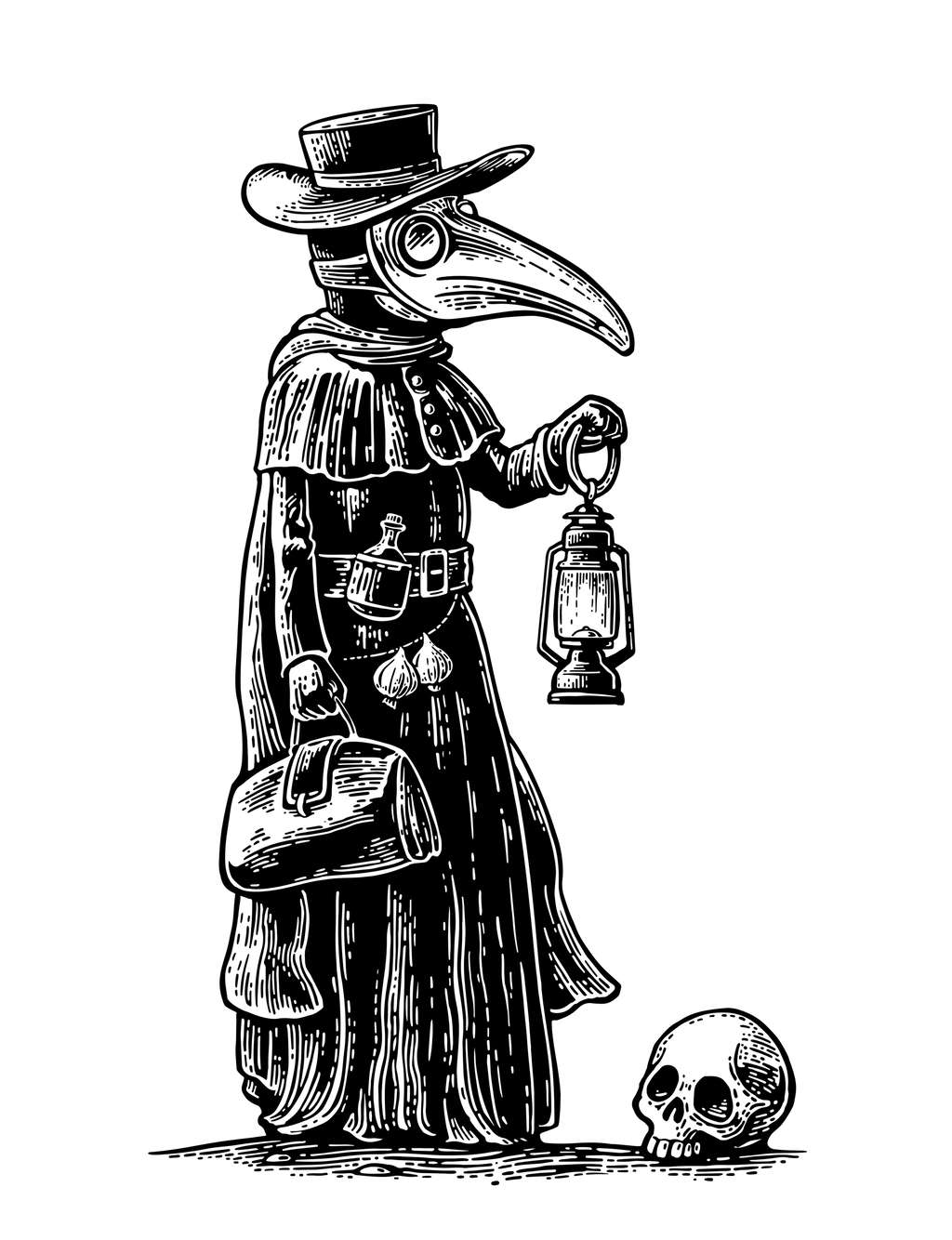 Caricature d'un médecin pendant une épidémie de peste. L'utilisation effective de cette tenue par les médecins est néanmoins incertaine. © MoreVector, Adobe Stock