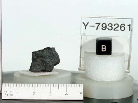 La météorite Yamato-793261 (Y-793261) trouvée en Antarctique. © 2018 Waseda University.