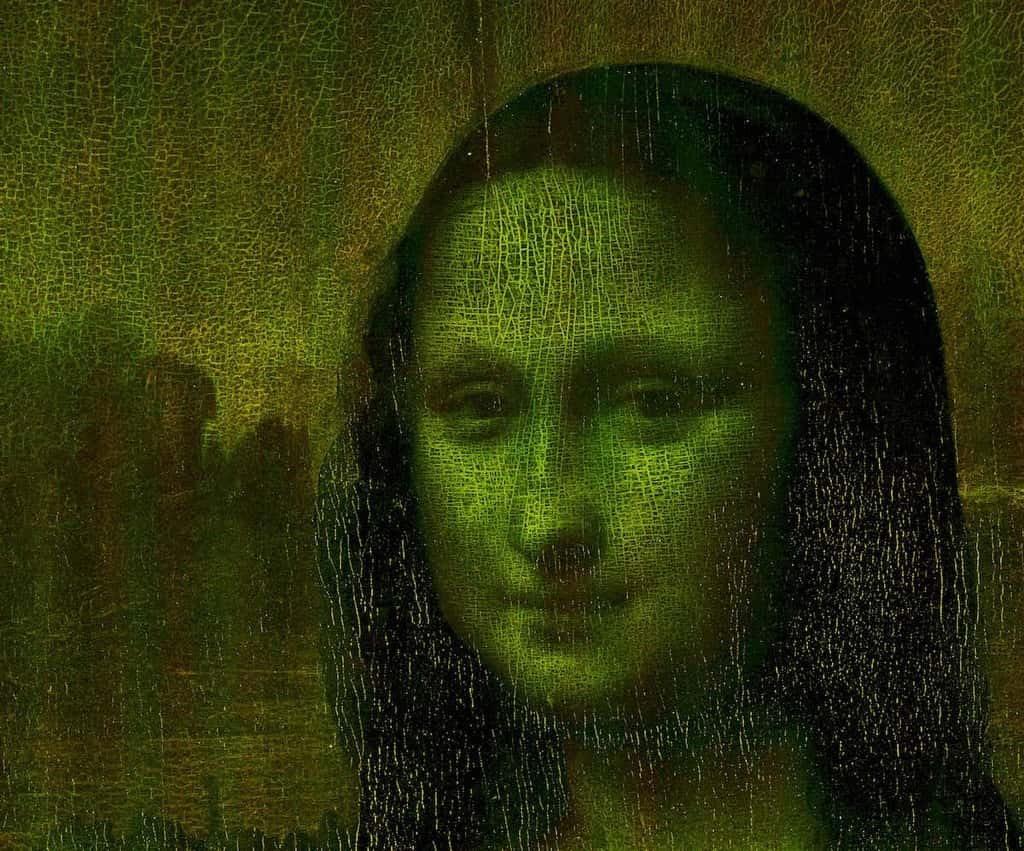 Image multispectrale révélant les craquelures sur une partie de Mona Lisa. Codex Images International, 2007
