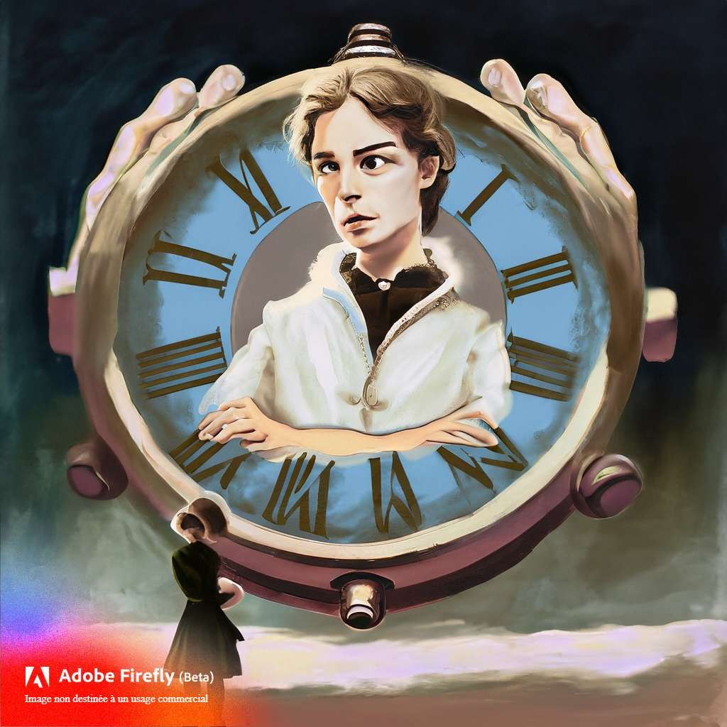 Une montre surnaturelle qui fait apparaître des personnages du passé. © Adobe Firefly