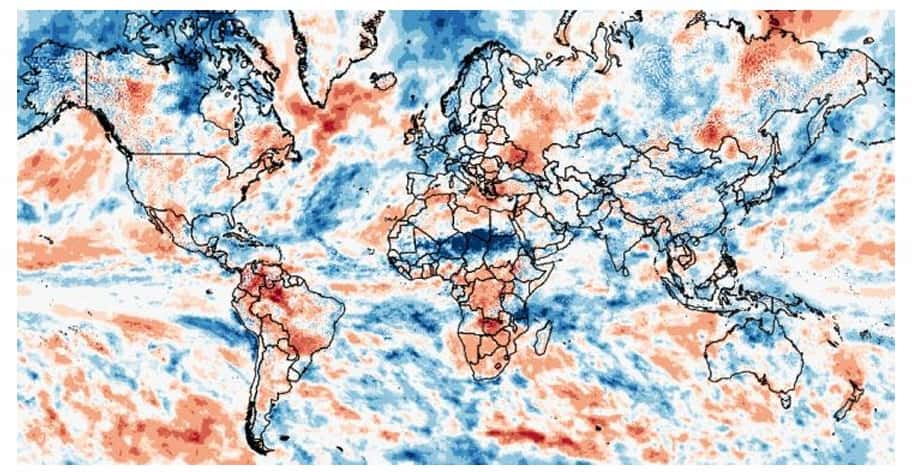 Les écarts à la moyenne des cumuls annuels de précipitations de chaque pays en 2024. © <em>Global Water Monitor</em>