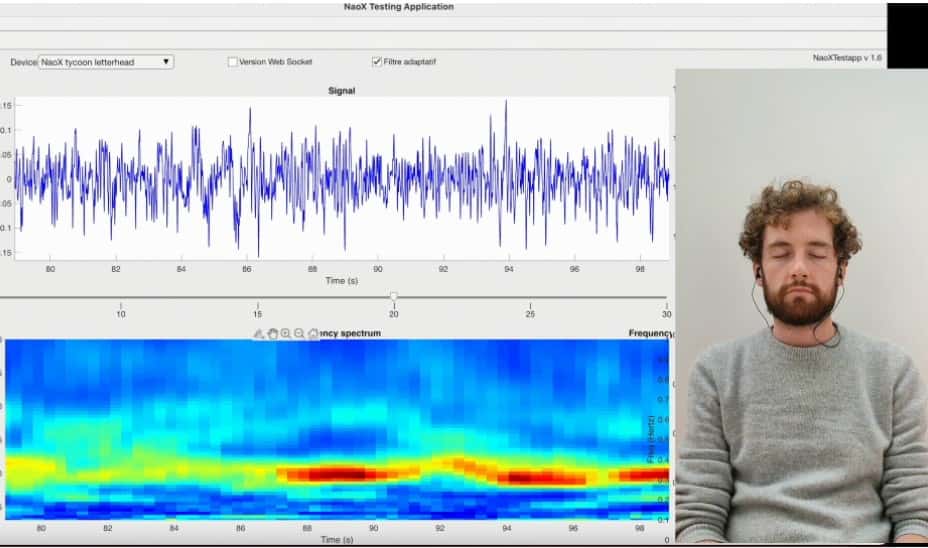 Un exemple d’EEG en temps réel à l’aide des écouteurs de NaoX Technologies. © NaoX Technologies