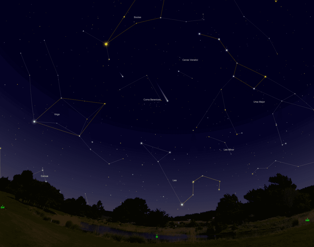 Position de la comète Neowise le 30 juillet après le coucher du Soleil. © SkySafari