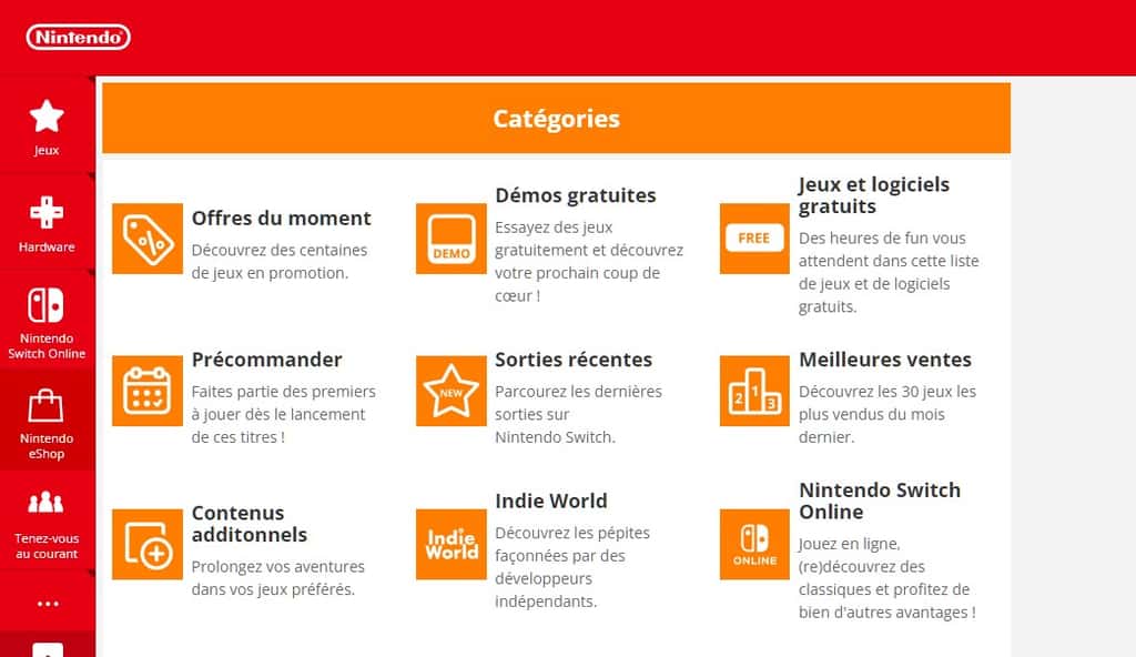 En consultant le eShop de Nintendo France depuis un navigateur Web, nous pouvons accéder à la liste de démos et jeux gratuits. © Nintendo