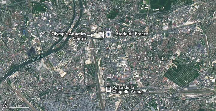 Les 3 sites olympiques du nord de Paris.© Nasa