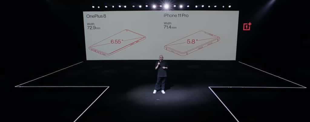Même avec son modèle d’entrée de gamme, OnePlus cherche à pousser la comparaison avec l’iPhone 11 Pro. C’est notamment le cas sur ses dimensions et son poids. © OnePlus