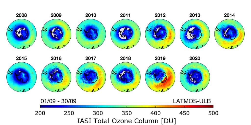 Un « hiver stratosphérique » très froid et persistant explique la formation d'un trou d'ozone de même importance qu'en 2015. © Anne Boynard, Latmos