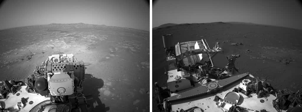 Panorama du site d'atterrissage de Perseverance le 20 février 2021. Ce panorama a été réalisé à partir d'images acquises par les caméras de navigation du rover. © Nasa, JPL