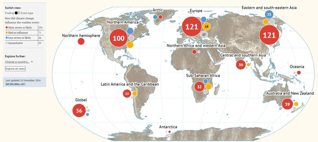 Les grandes catastrophes météo survenues dans le monde depuis 20 ans. © Carbon Brief