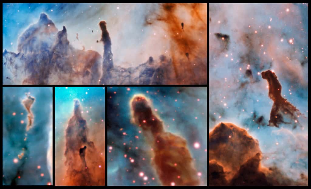 Plusieurs piliers de la nébuleuse de la Carène ont été observés et étudiés grâce à l'instrument Muse du VLT. © ESO