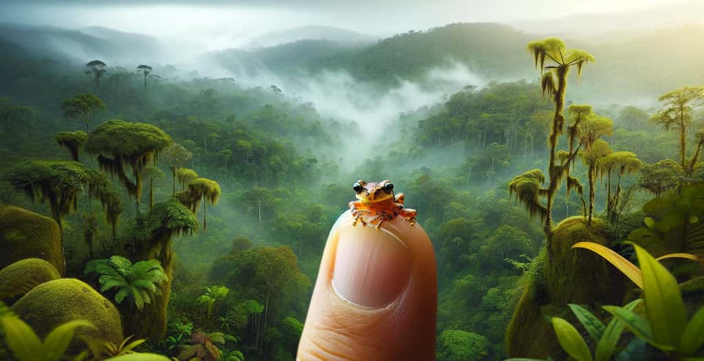 Illustration de la plus petite grenouille du monde. © XD, Futura avec DALL-E