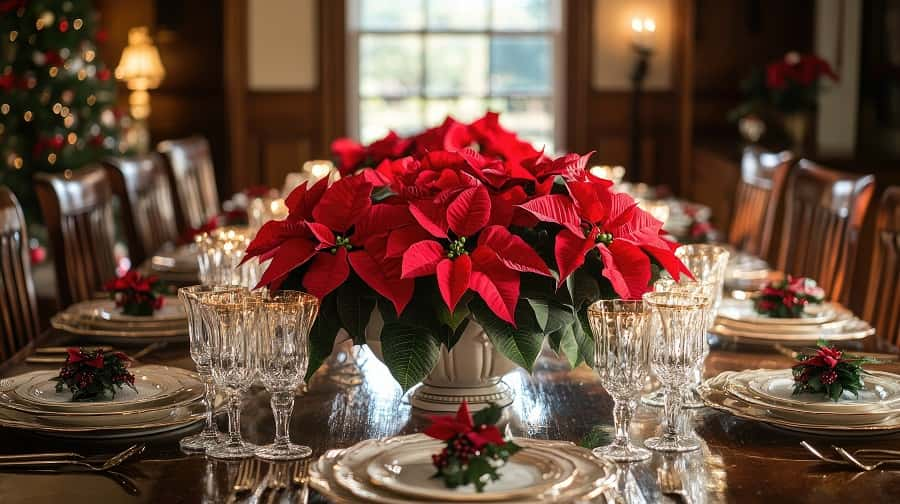 Le poinsettia décore les tables de Noël. © Lubos Chlubny, Adobe Stock