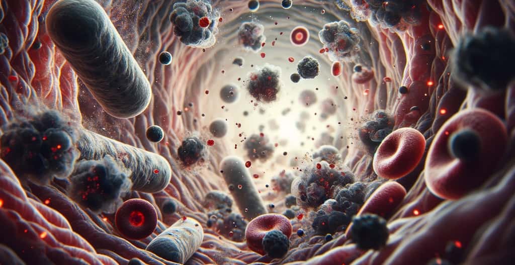 Présence de polluants éternels dans le sang. Illustration générée à l'aide d'une IA. © XD, Futura avec DALL-E