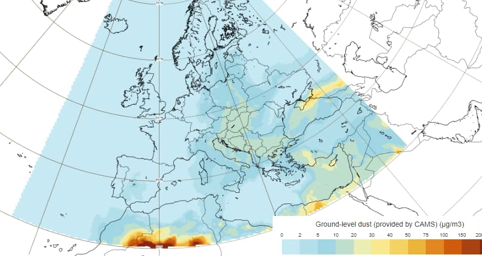 La concentration en particules de sable est très faible en Europe ce 27 septembre. © Copernicus