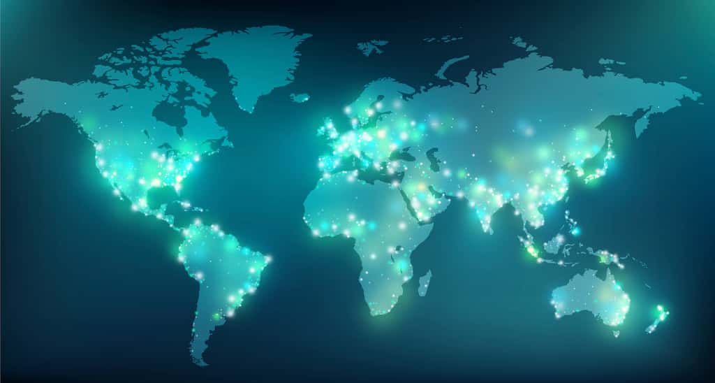 Carte des densités de population dans le monde. © j-mel, Adobe Stock