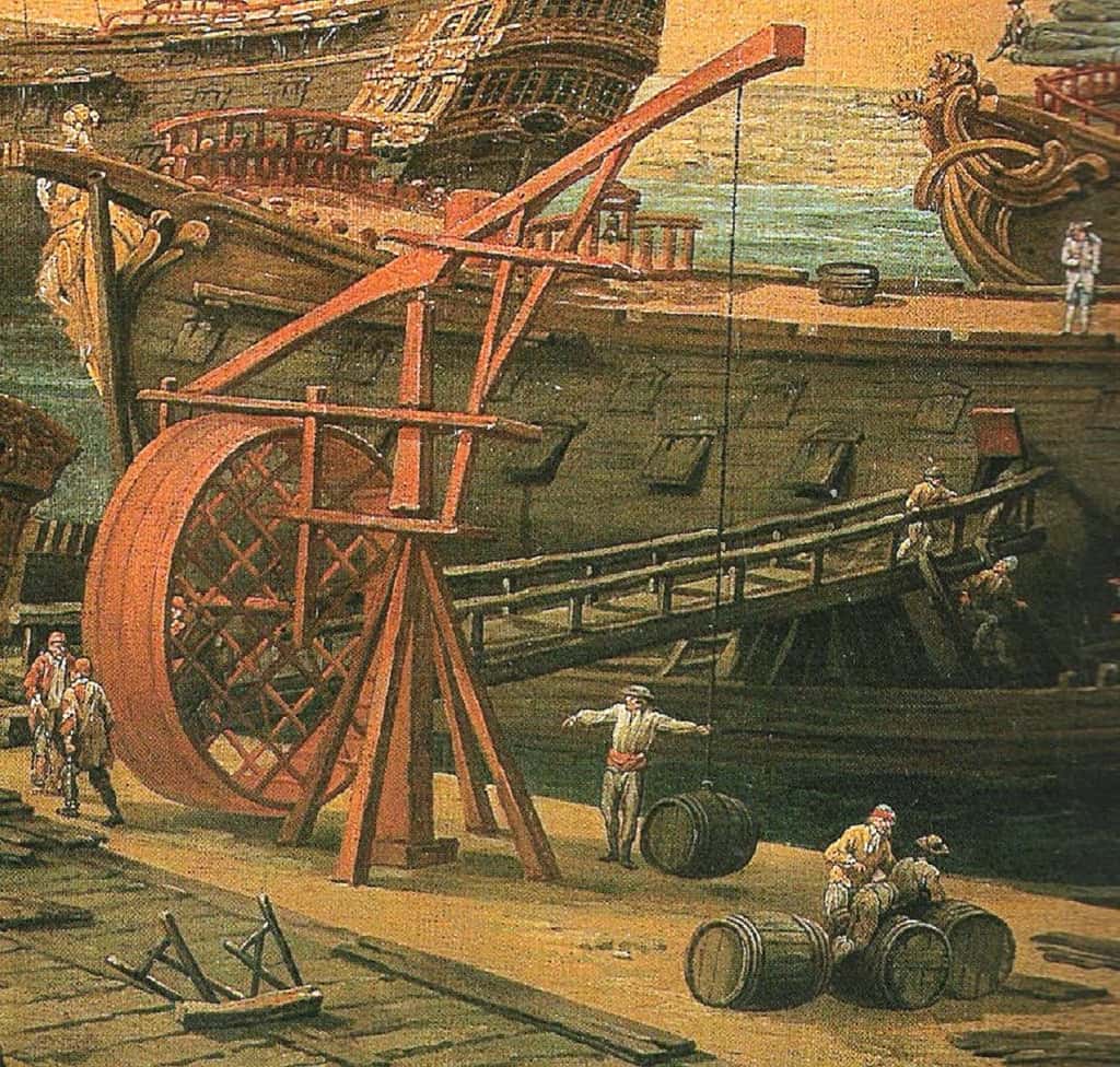 Détail (inversé) d'un tableau de Louis-Nicolas Van Blarenberghe : <em>Vue du port de Brest</em>, peint en 1774. © Musée des Beaux-Arts de Brest Métropole Océane