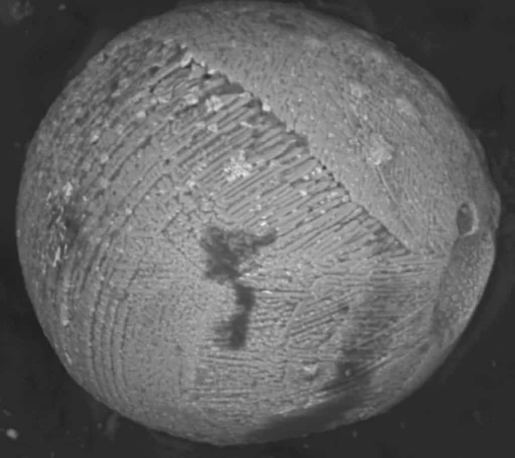 Un grain de poussière cosmique retrouvé sur les toits de Paris agrandi au microscope électronique. © M. J. Genge <em>et al.</em>