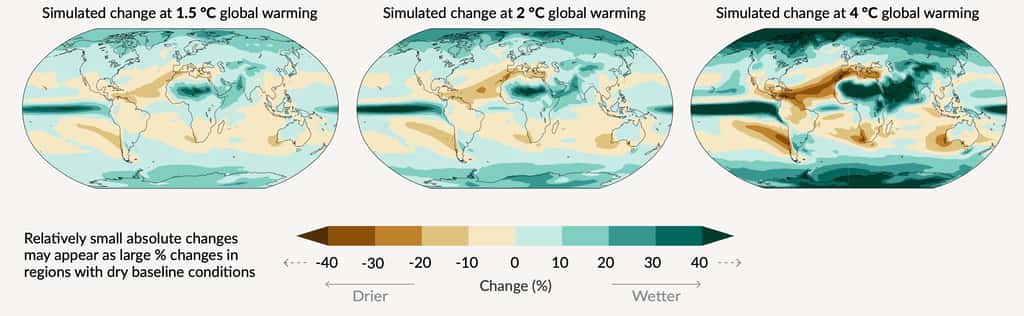 Variation simulée des précipitations annuelles moyennes (en %). © IPCC. 