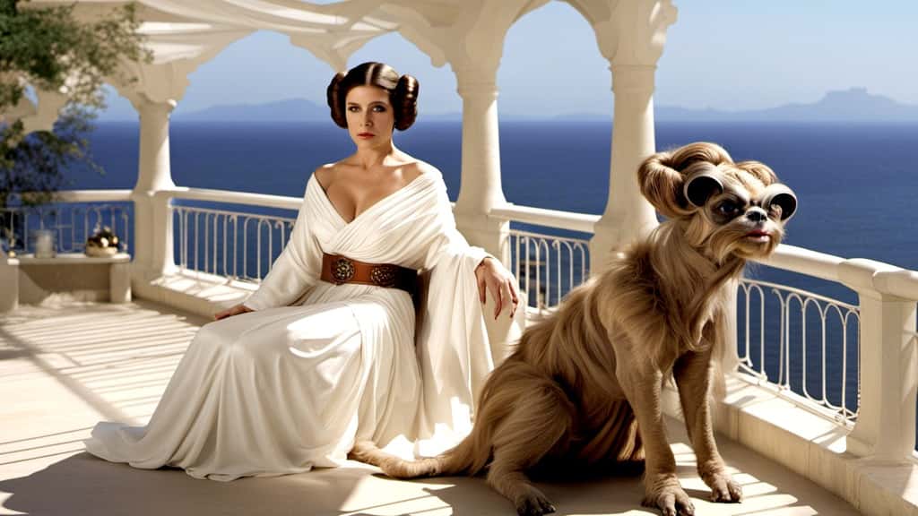 La princesse Leia en compagnie d’une créature extraordinaire. © stability.ai