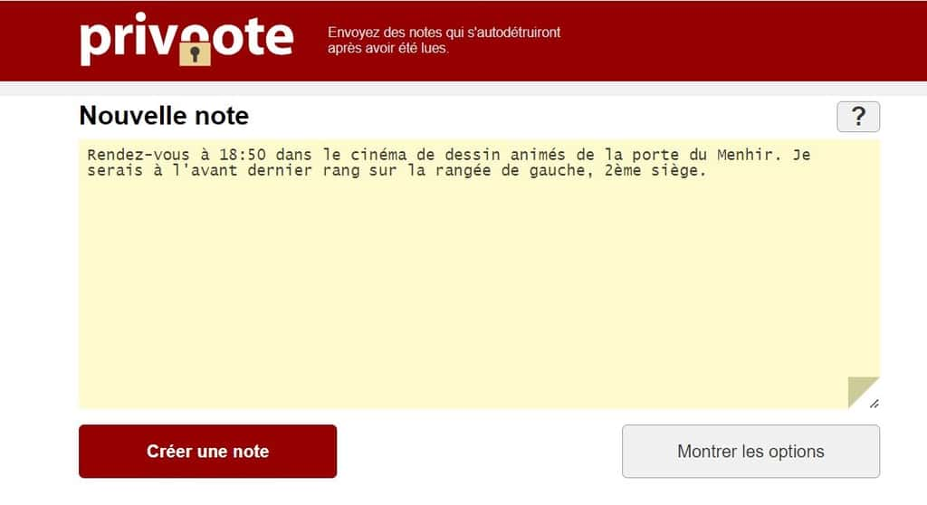 Création d’une note à caractère privé. © privnote.com