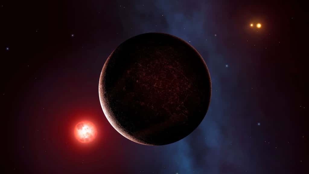Illustration de Proxima b, l'exoplanète la plus proche de nous. Son soleil est une naine rouge sujette à de violentes colères. Bien que située dans la zone habitable, possède-t-elle encore une atmosphère qui protégerait d'éventuelles formes de vie ? © Nasa
