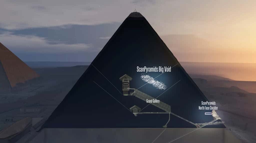 Un grand vide d’environ 30 mètres de longueur a été découvert au-dessus de la Grande galerie à l’intérieur de la pyramide de Khéops. © <em>ScanPyramids mission</em>