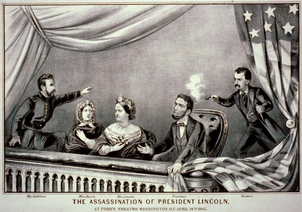 Une gravure de l'assassinat de Lincoln, par Currier & Ives, 1865. © Bibliothèque du Congrès, <em>Wikimedia Commons</em>, Domaine public