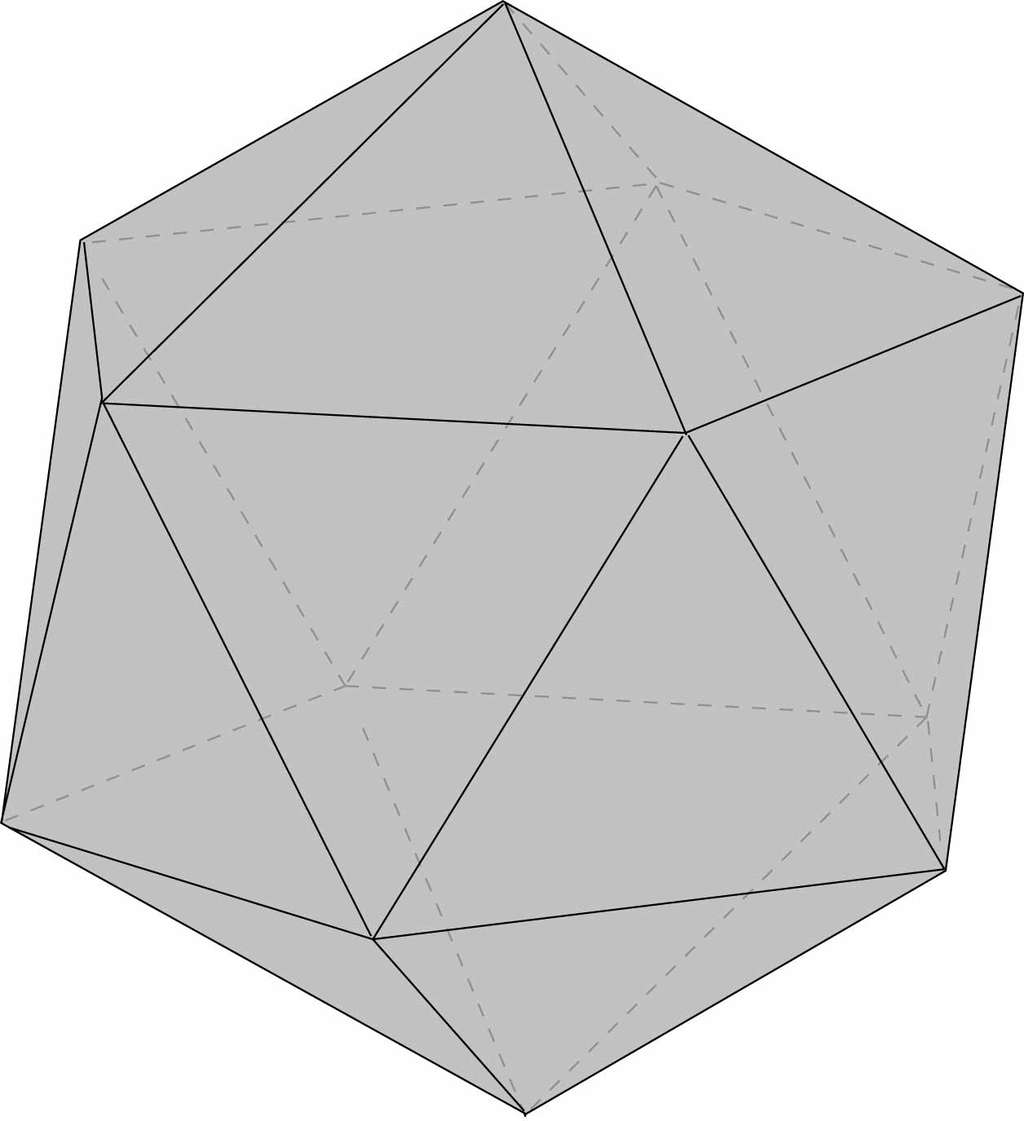 L’icosaèdre régulier ne peut servir de modèle pour un ballon de football en raison de ses nombreuses pointes. © Hervé Lehning, DR