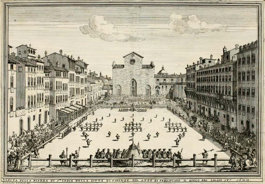 Match de calcio florentin en 1688 sur la place Santa Croce.© Inconnu, <em>Wikimedia Commons</em>, Domaine Public