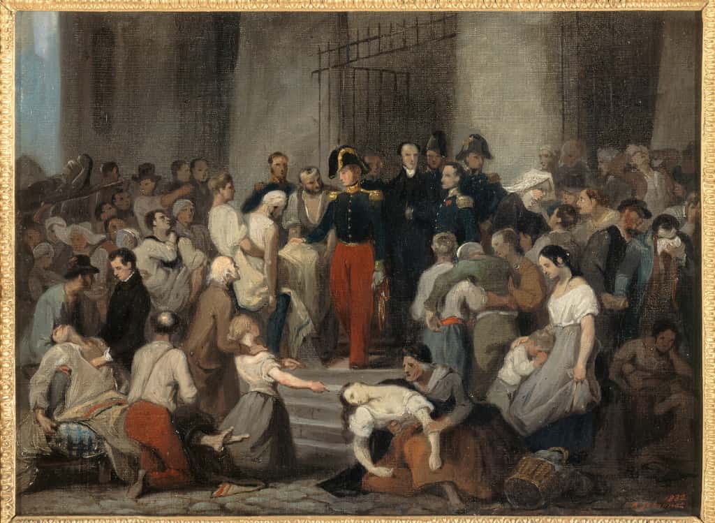 Le duc d'Orléans visitant les malades de l'Hôtel-Dieu pendant l'épidémie de choléra en 1832/ Alfred Johannot © Musée Carnavalet, Histoire de Paris