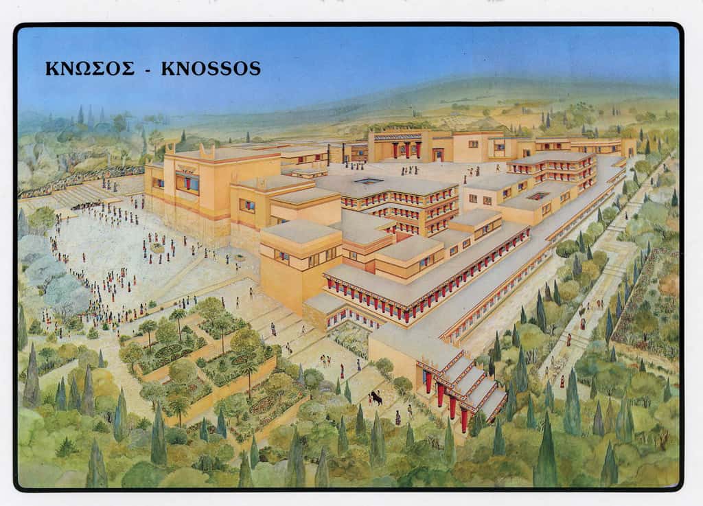 Reconstruction du palais de Cnossos, épicentre de la culture minoenne 1.600 ans avant J.-C. © Mmoyaq, Wikipédia