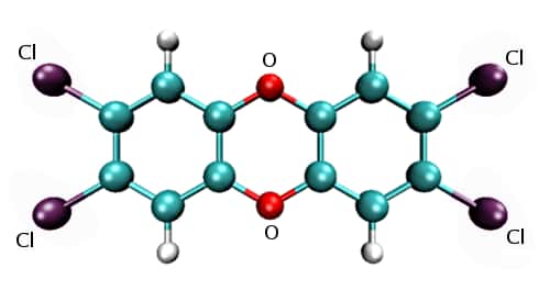 La dioxine de Seveso ou 2,3,7,8-tétrachlorodibenzo-p-dioxine (TCCD). © Kelson, <em>Wikimedia Commons</em>, CC by-sa 3.0