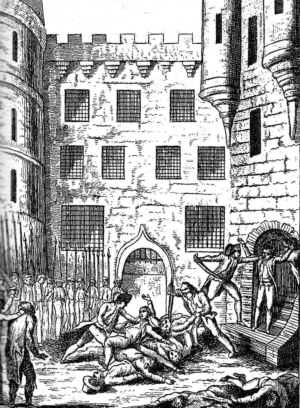 Massacre des prisonniers de la prison du Châtelet et de la maison de Bicêtre, septembre 1792. Gallica-Bibliothèque nationale de France, <em>Wikimedia Commons</em>, domaine public