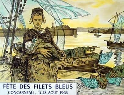 Affiche pour la « Fête des Filets bleus » de 1906 (reprise pour la Fête des Filets bleus de 1963) d'Achille Granchi-Taylor. © Henri Moreau, Wikimedia Commons, domaine public